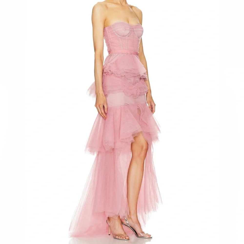 Michael Costello X REVOLVE Alai Gown Mauve - mesh tulle ruffle tiered maxi dress - Picture 4 of 7
